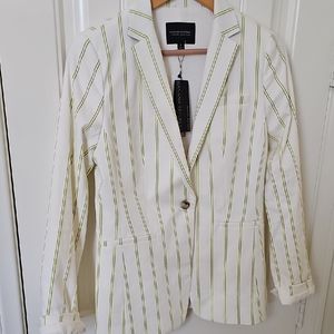Banana Republix White Green-Stripe Blazer, Washable